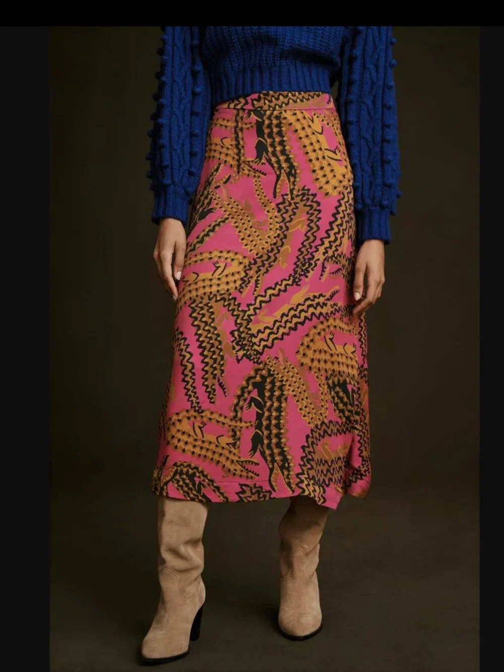 Farm Rio Women's Crocodile-print Satin Midi-skirt size S
